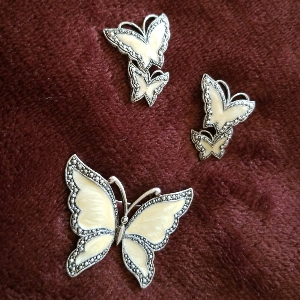 Vintage Butterfly Earrings with Pin